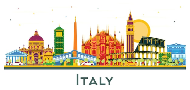 Horizonte de la ciudad de Italia con puntos de referencia de color aislados sobre fondo blanco Ilustración vectorial Concepto de turismo y viajes de negocios con arquitectura histórica Paisaje urbano de Italia con puntos de referencia