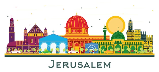 Vector horizonte de la ciudad de jerusalén israel con edificios de color aislados en blanco ilustración vectorial concepto de turismo y viajes de negocios con arquitectura histórica paisaje urbano de jerusalén con puntos de referencia