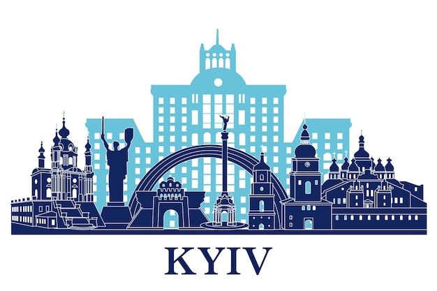 Horizonte de la ciudad de kyiv, ucrania. los edificios más famosos de kyiv, ucrania