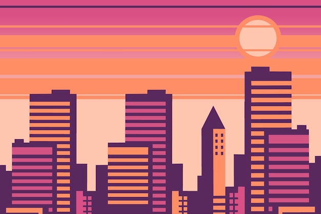 Vector el horizonte de la ciudad moderna con fondos de paisajes de puesta de sol