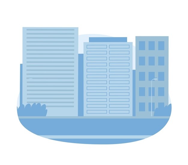 Horizonte de la ciudad moderna con rascacielos y edificios de oficinas Paisaje urbano bajo el cielo azul Ilustración de vector de diseño de paisaje urbano