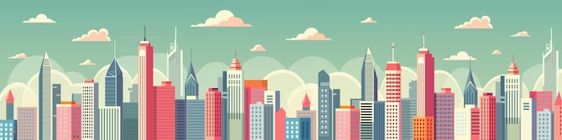 Vector un horizonte de la ciudad con muchos edificios altos y un fondo blanco los edificios son de diferentes colores y alturas creando una sensación de profundidad y perspectiva ilustración vectorial