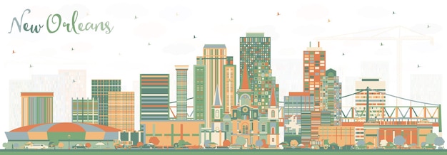 Horizonte de la ciudad de nueva orleans louisiana con edificios de color. ilustración de vector. concepto de turismo y viajes de negocios con arquitectura moderna. paisaje urbano de nueva orleans estados unidos con hitos.