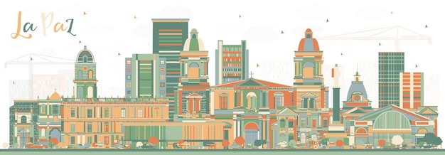 Vector horizonte de la ciudad de la paz bolivia con edificios de color. ilustración