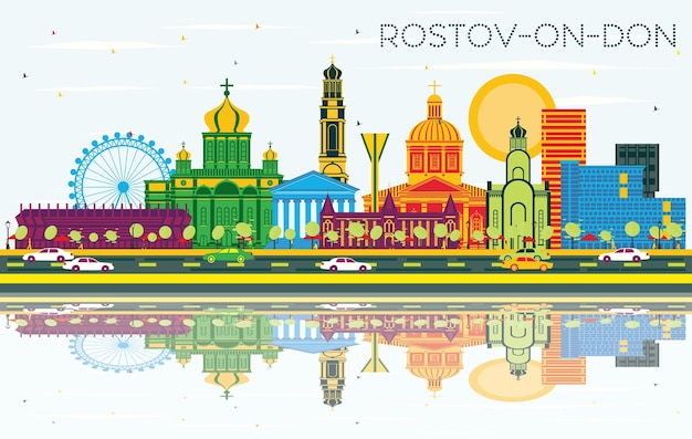 Horizonte de la ciudad de RostovonDon Rusia con edificios de color azul cielo y reflejos