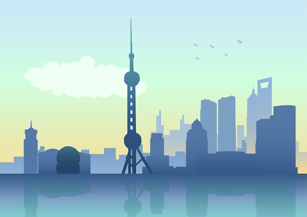 Vector horizonte de la ciudad de shanghai en el río huangpu