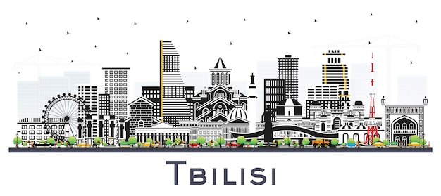 Horizonte de la ciudad de tbilisi georgia con edificios de color aislado en blanco