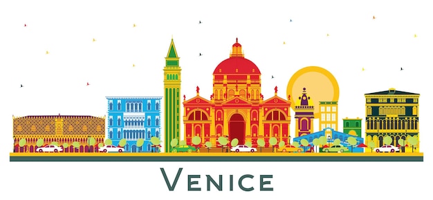 Vector horizonte de la ciudad de venecia italia con edificios de color aislado en blanco