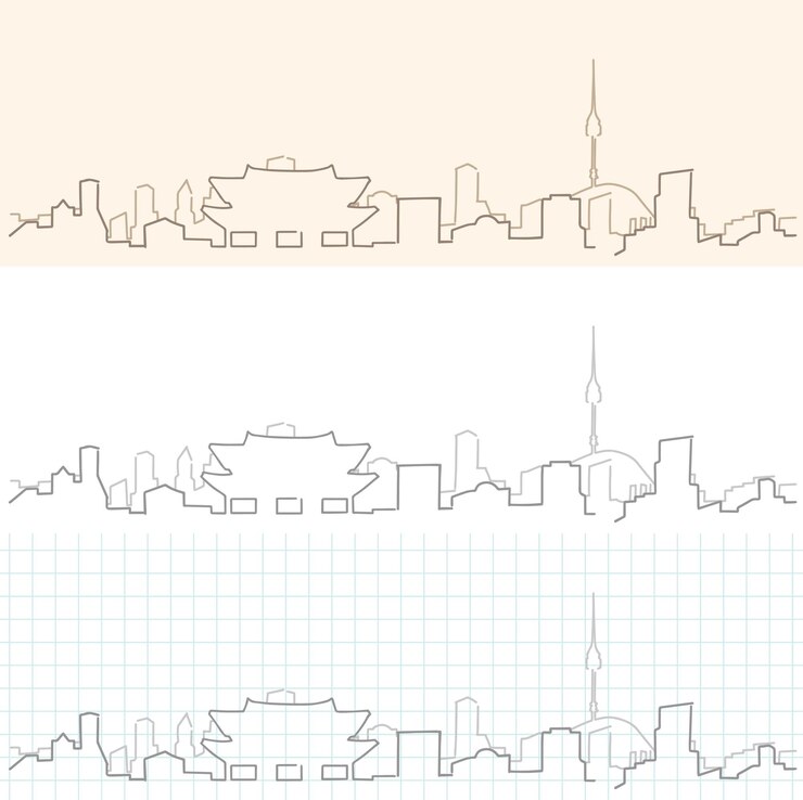Vector horizonte dibujado a mano de seúl