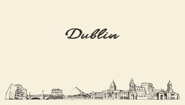 Horizonte de Dublín, Irlanda, ilustración vectorial dibujada a mano, boceto