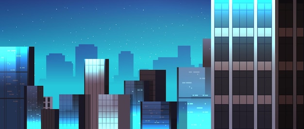 Vector horizonte de edificios de la ciudad en la ilustración de la noche