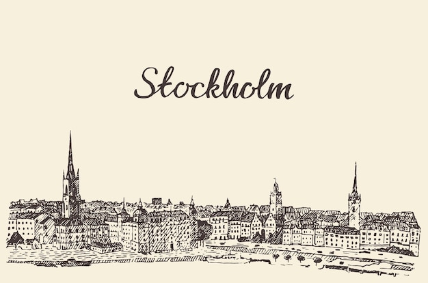 Horizonte de Estocolmo, ilustración grabada vector vintage