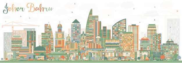 Horizonte de johor bahru malasia con edificios de color. ilustración de vector. ilustración de viajes de negocios y turismo con arquitectura moderna. imagen para el cartel de presentación y el sitio web.