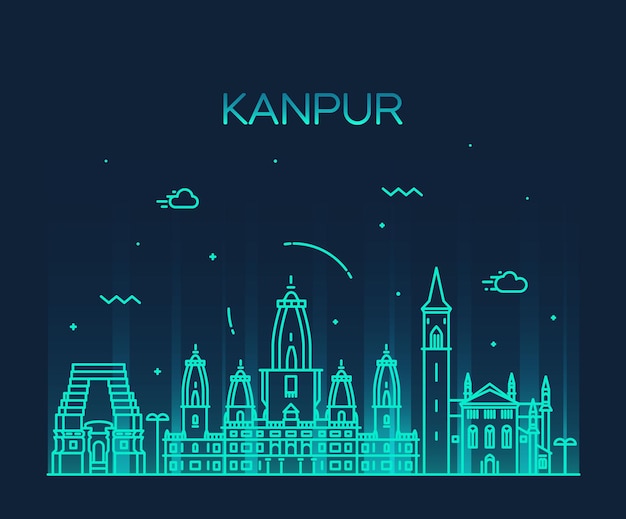Horizonte de Kanpur, silueta detallada. Ilustración de vector de moda, estilo lineal