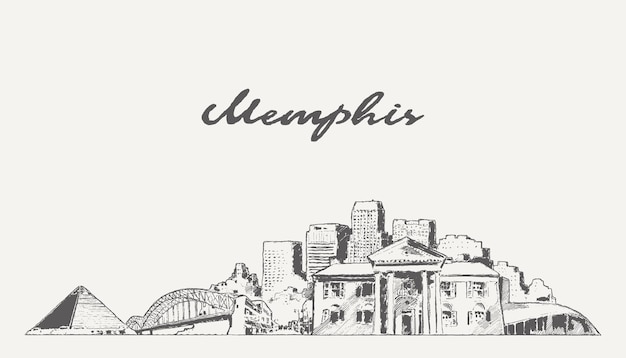 Horizonte de Memphis, Tennessee, EE.UU., ilustración vectorial dibujada a mano, boceto