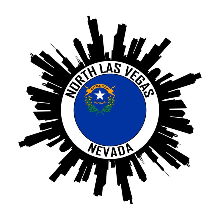 Vector el horizonte del norte de las vegas, la bandera de nevada, el recuerdo de viaje de los estados unidos.