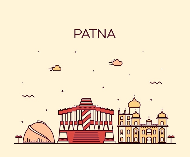 Horizonte de Patna, silueta detallada. Ilustración de vector de moda, estilo lineal