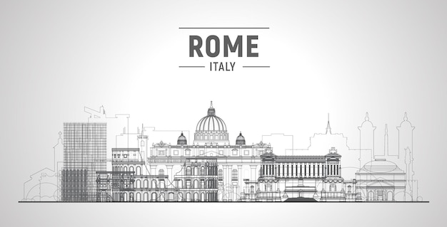 Horizonte de Roma Italia con panorama en fondo blanco Ilustración vectorial Concepto de viajes y turismo de negocios con edificios modernos Imagen para el sitio web de banner de presentación