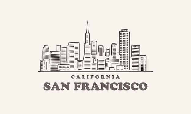 Horizonte de San Francisco, ciudad de boceto dibujado de california