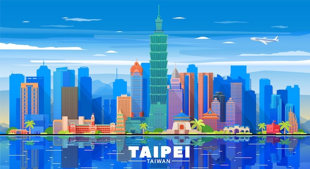 Horizonte de Taipei Taiwán con panorama en el fondo del cielo Ilustración vectorial Concepto de viajes y turismo de negocios con edificios modernos Imagen para el sitio web de banner de presentación