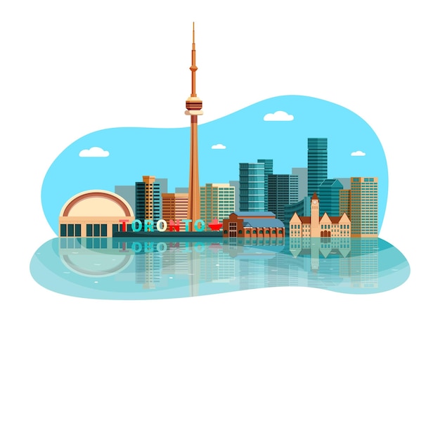 El horizonte de Toronto se refleja en el agua con famosos puntos de referencia