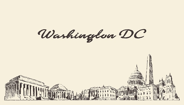 Vector horizonte de washington dc, estados unidos, ilustración vectorial dibujada a mano, boceto