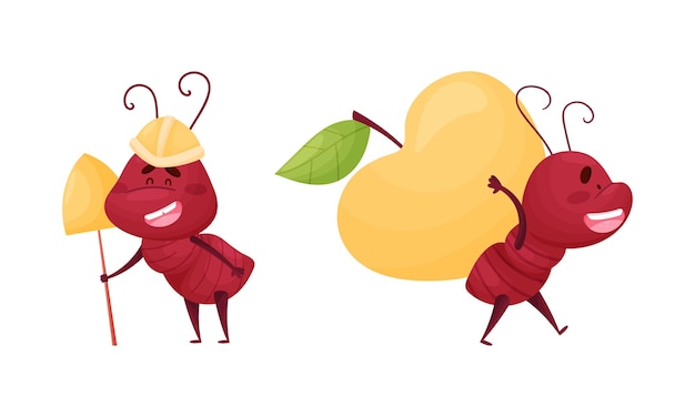 Hormiga haciendo varias acciones conjunto de insectos divertidos trabajadores personajes de dibujos animados ilustración vectorial
