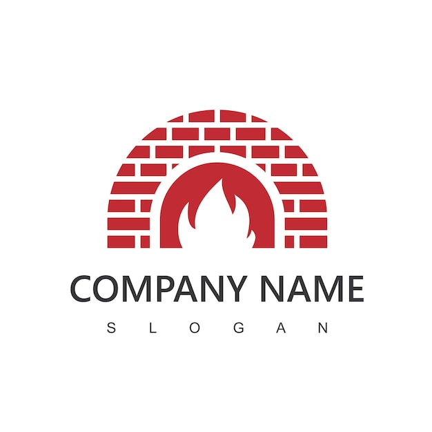 Horno de leña y plantilla de logotipo de leña. Pizza, símbolo del restaurante