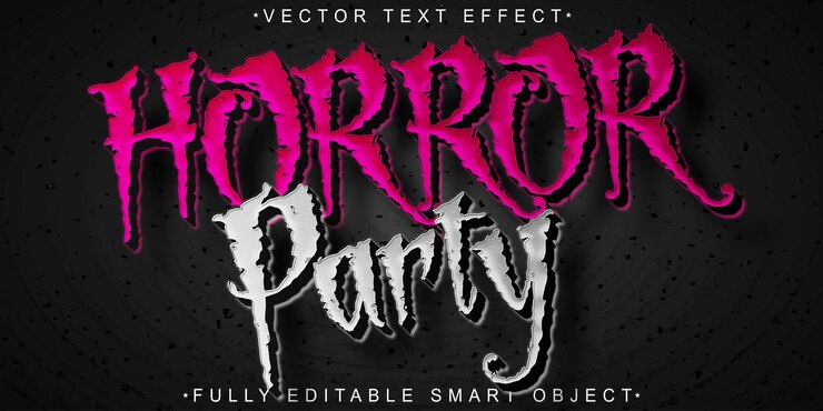 Vector horror party vector efecto de texto de objeto inteligente totalmente editable