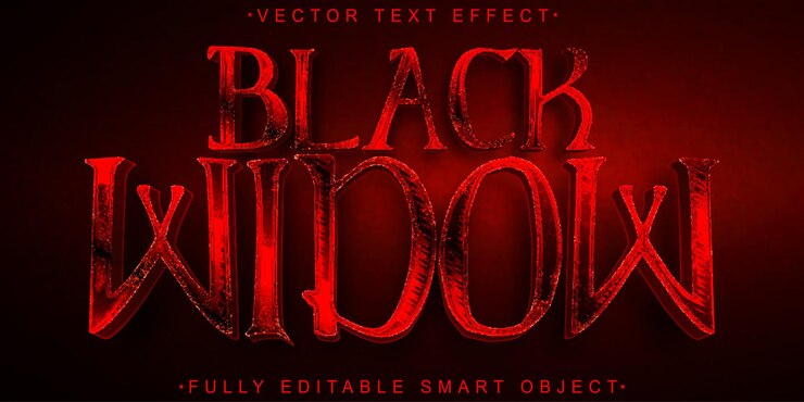Vector horror red black widow vector objeto inteligente totalmente editable efecto de texto