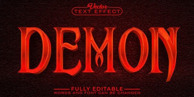 Horror red demon hell vector plantilla de efecto de texto editable