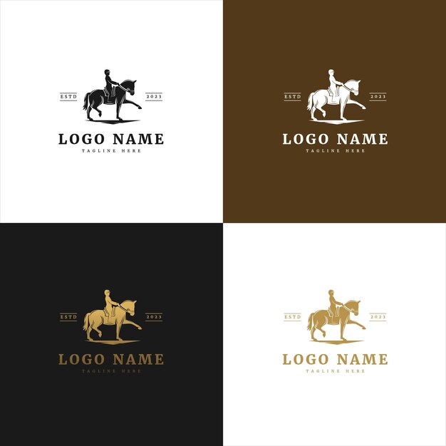 Horse Rider Walking Logo Casual Elegante con color dorado brillante para la marca