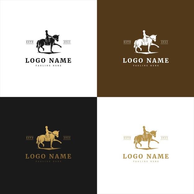 Horse rider walking logo casual elegante con color dorado brillante para la marca