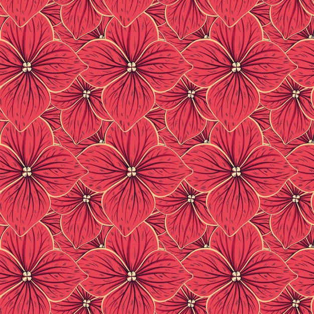 Hortensia patrón floral sin costuras Textura de hortensia dibujada a mano Ilustración vectorial