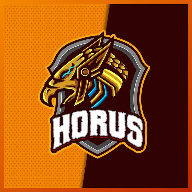 horus god eagle mascot esport logo design ilustraciones plantilla, falcon egypt cartoon styl