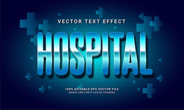 Hospital 3d estilo de texto editable efecto temático vida sana