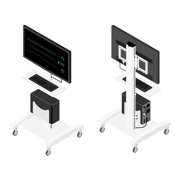 Hospital Vital signs monitor isometric view isolated on white background