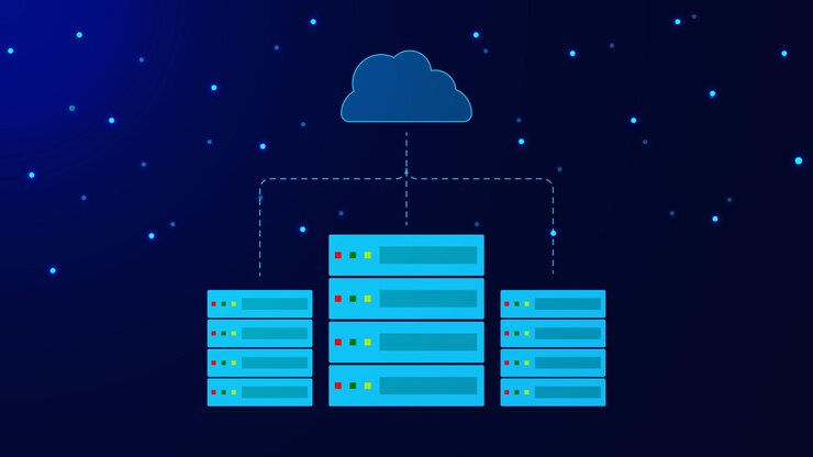 Vector hosting o concepto de almacenamiento de servidor host servicio de intercambio de datos fondo de tecnología informática en la nube