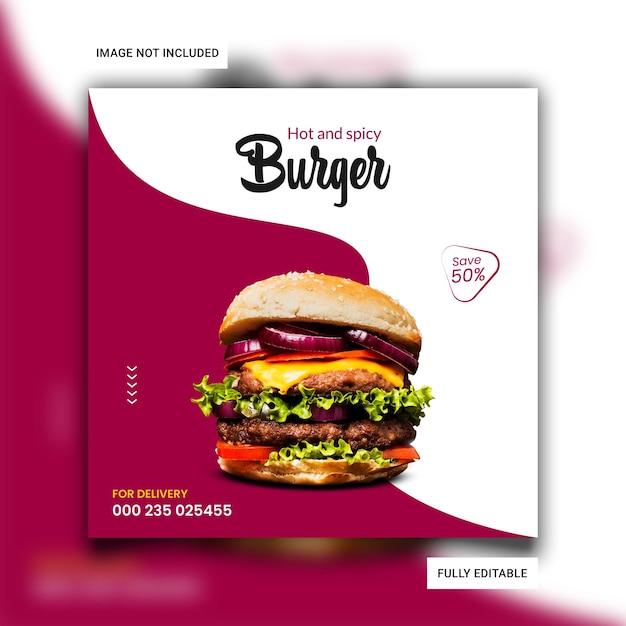 Hot amp plantilla de banner de redes sociales de menú de comida y hamburguesa picante