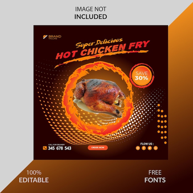 Hot chicken fry diseño de publicación en redes sociales