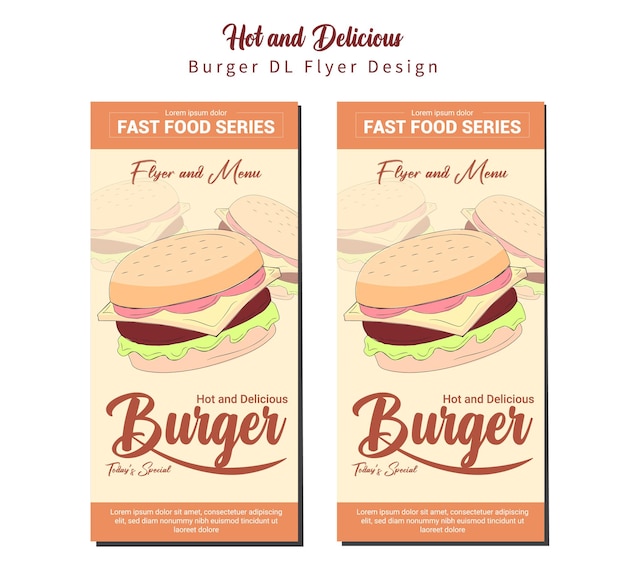 Hot y delicioso Hamburguesa DL Flyer Template de diseño.