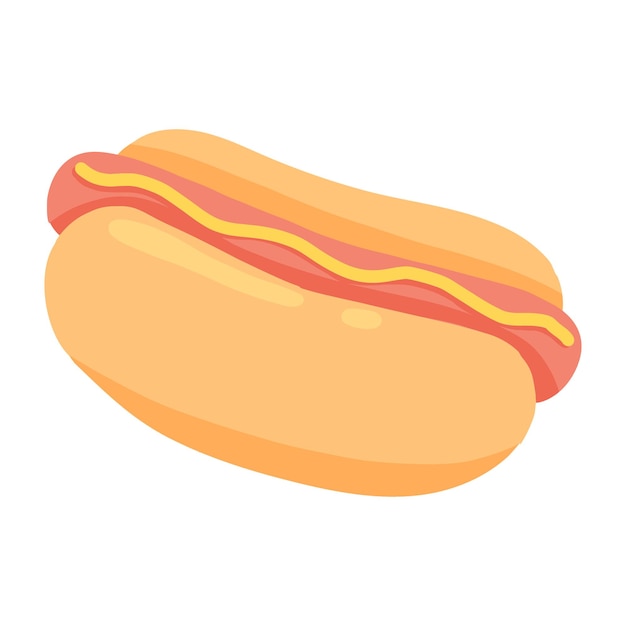 Hot Dog Bun con salchicha y mostaza Comida rápida Ilustración vectorial en estilo de dibujos animados Comida callejera