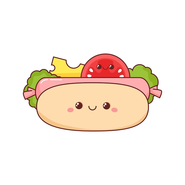 Hot dog estilo kawaii con tomate y lechuga