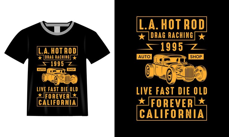 La hot rod drag racing 1975 auto shop vivir rápido morir viejo para siempre california hot rod diseño de camiseta