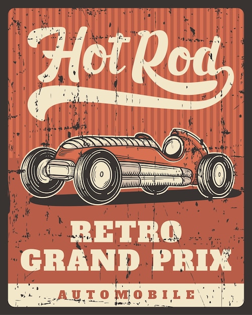 Vector hot rod retro car grand prix automóvil póster