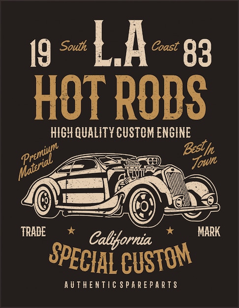 Vector hot rods de los angeles. motor personalizado de alta calidad. diseño de la ilustración de la vendimia