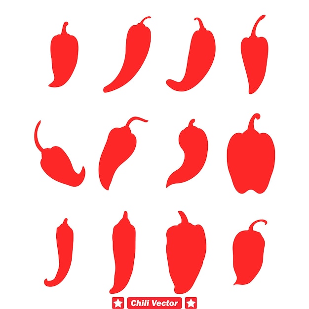 Hot Spicy Elegance Chili Vector Silhouettes Perfecto para el arte culinario y la decoración