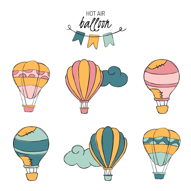 Hotairballon doodle vector pegatinas