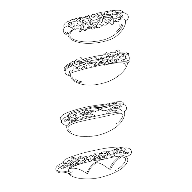 hotdog dibujado a mano doodle ilustraciones vector conjunto