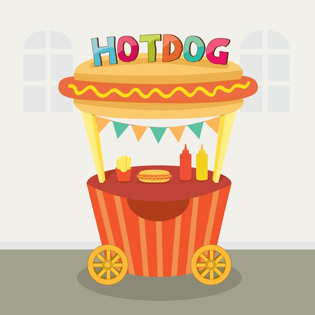 Hotdog stand carro en comida de la calle.